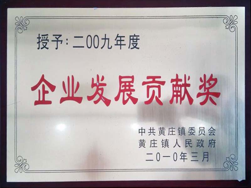 Award of enterprise contribution of Huangzhuang town in 2009